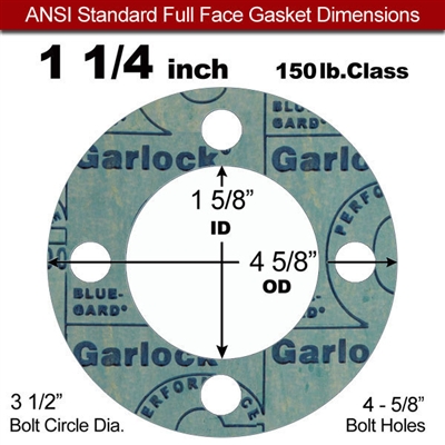 Garlock 3000 NBR Full Face Gasket - 150 Lb. - 1/8" Thick - 1-1/4" Pipe