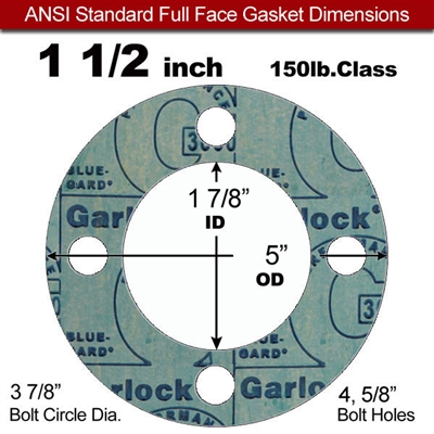 Garlock 3000 NBR Full Face Gasket - 150 Lb. - 1/8" Thick - 1-1/2" Pipe