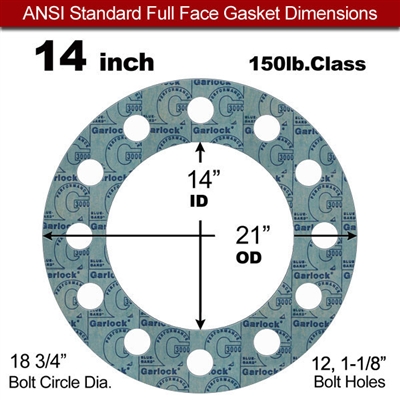 Garlock 3000 NBR Full Face Gasket - 150 Lb. - 1/8" Thick - 14" Pipe