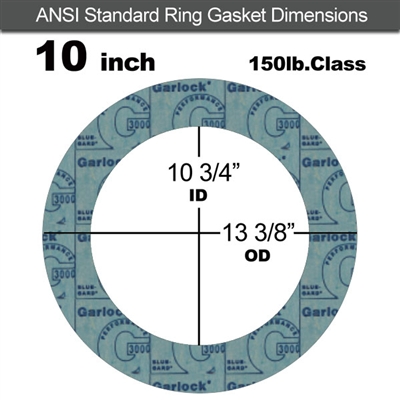 Garlock 3000 NBR Ring Gasket - 150 Lb. - 1/16" Thick - 10" Pipe