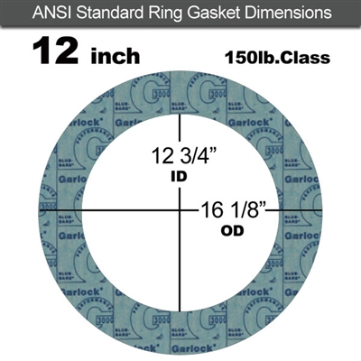 Garlock 3000 NBR Ring Gasket - 150 Lb. - 1/16" Thick - 12" Pipe