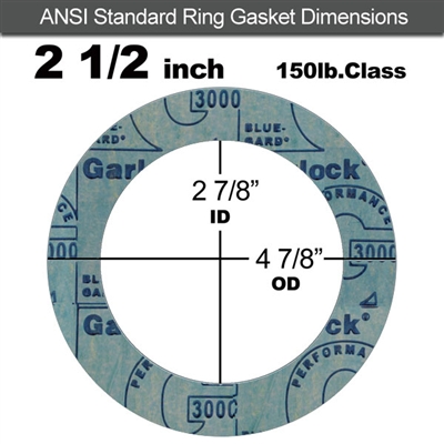 Garlock 3000 NBR Ring Gasket - 150 Lb. - 1/16" Thick - 2-1/2" Pipe