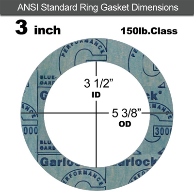 Garlock 3000 NBR Ring Gasket - 150 Lb. - 1/16" Thick - 3" Pipe