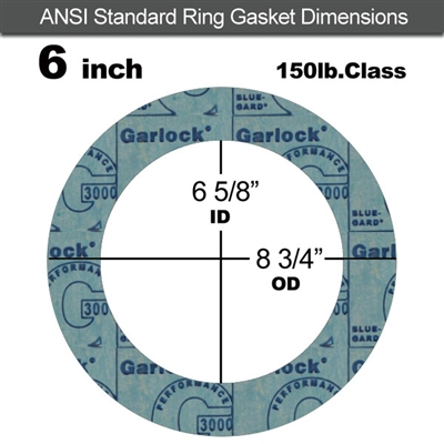Garlock 3000 NBR Ring Gasket - 150 Lb. - 1/16" Thick - 6" Pipe