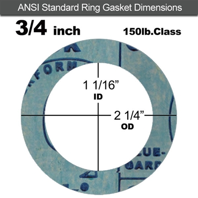 Garlock 3000 NBR Ring Gasket - 150 Lb. - 1/8" Thick - 3/4" Pipe