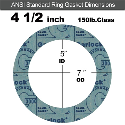 Garlock 3000 NBR Ring Gasket - 150 Lb. - 1/8" Thick - 4-1/2" Pipe