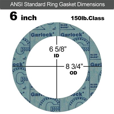 Garlock 3000 NBR Ring Gasket - 150 Lb. - 1/8" Thick - 6" Pipe