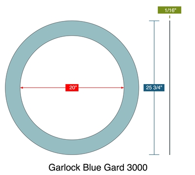 Garlock 3000 NBR RG Gasket - 300 Lb. - 1/16" Thick - 20" Pipe