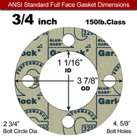 Garlock 3200 SBR Full Face Gasket - 150 Lb. - 1/16" Thick - 3/4" Pipe