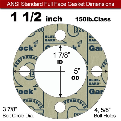 Garlock 3200 SBR Full Face Gasket - 150 Lb. - 1/16" Thick - 1-1/2" Pipe