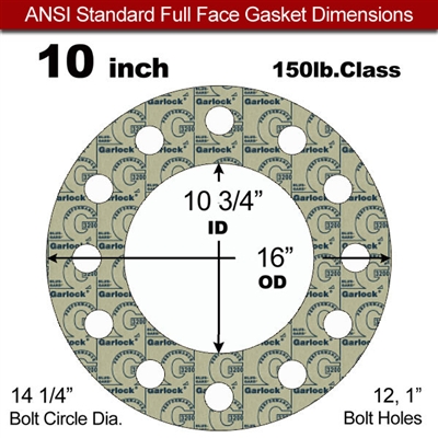 Garlock 3200 SBR Full Face Gasket - 150 Lb. - 1/16" Thick - 10" Pipe