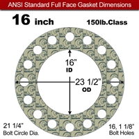 Garlock 3200 SBR Full Face Gasket - 150 Lb. - 1/16" Thick - 16" Pipe