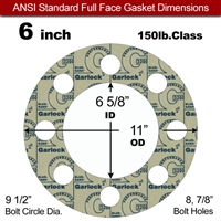 Garlock 3200 SBR Full Face Gasket - 150 Lb. - 1/16" Thick - 6" Pipe