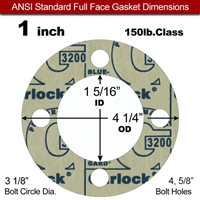 Garlock 3200 SBR Full Face Gasket - 150 Lb. - 1/8" Thick - 1" Pipe