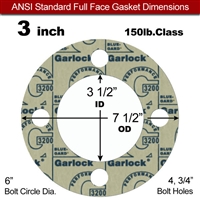 Garlock 3200 SBR Full Face Gasket - 150 Lb. - 1/8" Thick - 3" Pipe