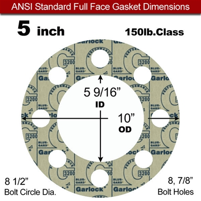 Garlock 3200 SBR Full Face Gasket - 150 Lb. - 1/8" Thick - 5" Pipe