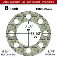 Garlock 3200 SBR Full Face Gasket - 150 Lb. - 1/8" Thick - 8" Pipe