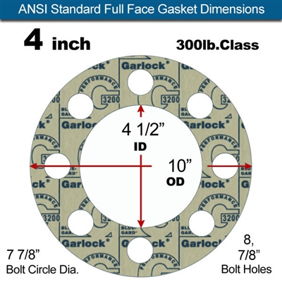 Garlock 3200 SBR Full Face Gasket - 300 Lb. - 1/8" Thick - 4" Pipe