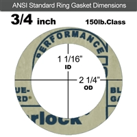 Garlock 3200 SBR Ring Gasket - 150 Lb. - 1/16" Thick - 3/4" Pipe