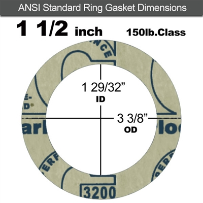 Garlock 3200 SBR Ring Gasket - 150 Lb. - 1/16" Thick - 1-1/2" Pipe