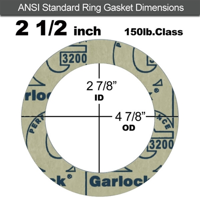 Garlock 3200 SBR Ring Gasket - 150 Lb. - 1/16" Thick - 2-1/2" Pipe