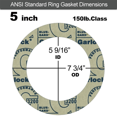 Garlock 3200 SBR Ring Gasket - 150 Lb. - 1/16" Thick - 5" Pipe