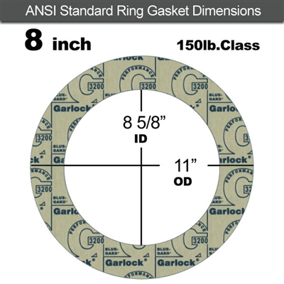 Garlock 3200 SBR Ring Gasket - 150 Lb. - 1/16" Thick - 8" Pipe