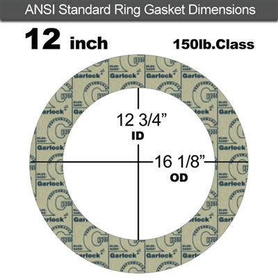 Garlock 3200 SBR Ring Gasket - 150 Lb. - 1/8" Thick - 12" Pipe