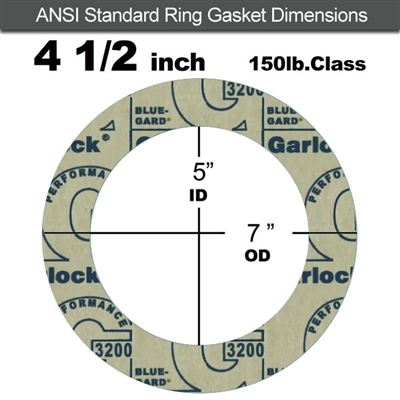 Garlock 3200 SBR Ring Gasket - 150 Lb. - 1/8" Thick - 4-1/2" Pipe