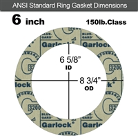 Garlock 3200 SBR Ring Gasket - 150 Lb. - 1/8" Thick - 6" Pipe