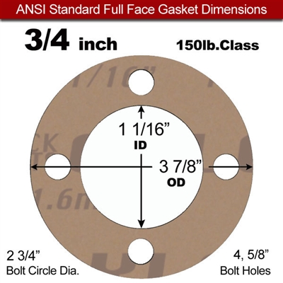 Garlock 3500 Fawn GylonÂ® Full Face Gasket - 150 Lb. - 1/16" Thick - 3/4" Pipe