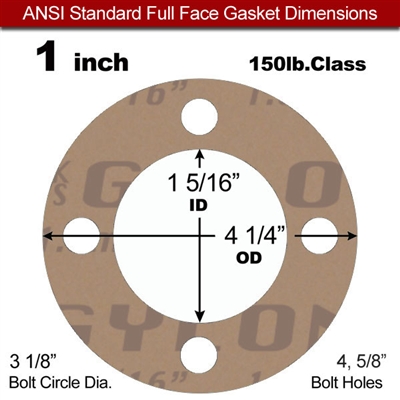 Garlock 3500 Fawn GylonÂ® Full Face Gasket - 150 Lb. - 1/16" Thick - 1" Pipe