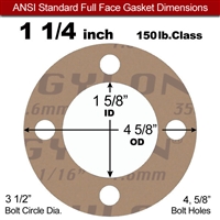 Garlock 3500 Fawn GylonÂ® Full Face Gasket - 150 Lb. - 1/16" Thick - 1-1/4" Pipe