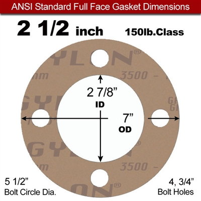 Garlock 3500 Fawn GylonÂ® Full Face Gasket - 150 Lb. - 1/16" Thick - 2-1/2" Pipe