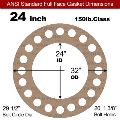 Garlock 3500 Fawn GylonÂ® Full Face Gasket - 150 Lb. - 1/16" Thick - 24" Pipe