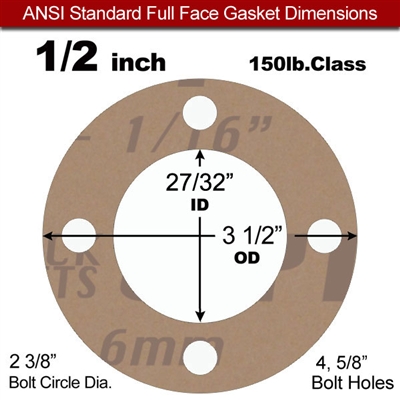 Garlock 3500 Fawn GylonÂ® Full Face Gasket - 150 Lb. - 1/8" Thick - 1/2" Pipe