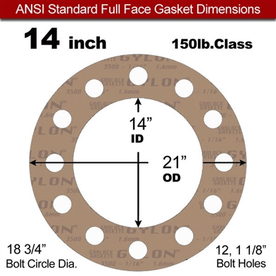 Garlock 3500 Fawn GylonÂ® Full Face Gasket - 150 Lb. - 1/8" Thick - 14" Pipe