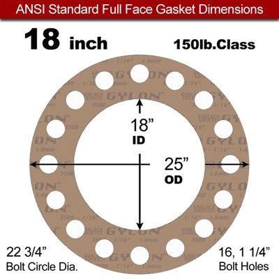 Garlock 3500 Fawn GylonÂ® Full Face Gasket - 150 Lb. - 1/8" Thick - 18" Pipe