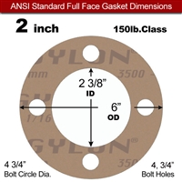 Garlock 3500 Fawn GylonÂ® Full Face Gasket - 150 Lb. - 1/8" Thick - 2" Pipe