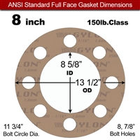 Garlock 3500 Fawn GylonÂ® Full Face Gasket - 150 Lb. - 1/8" Thick - 8" Pipe