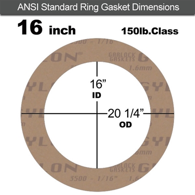 Garlock 3500 Fawn GylonÂ® Ring Gasket - 150 Lb. - 1/16" Thick - 16" Pipe