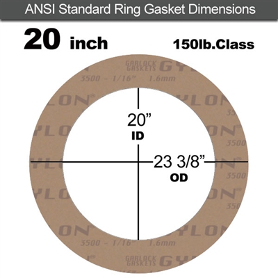 Garlock 3500 Fawn GylonÂ® Ring Gasket - 150 Lb. - 1/16" Thick - 20" Pipe