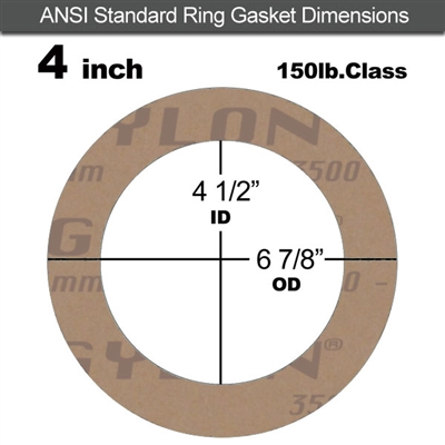 Garlock 3500 Fawn GylonÂ® Ring Gasket - 150 Lb. - 1/16" Thick - 4" Pipe