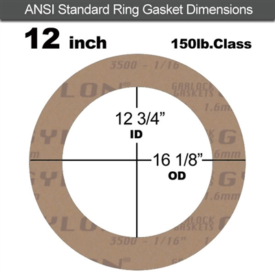 Garlock 3500 Fawn GylonÂ® Ring Gasket - 150 Lb. - 1/8" Thick - 12" Pipe