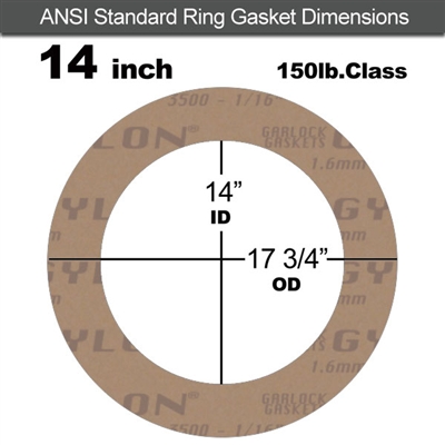 Garlock 3500 Fawn GylonÂ® Ring Gasket - 150 Lb. - 1/8" Thick - 14" Pipe