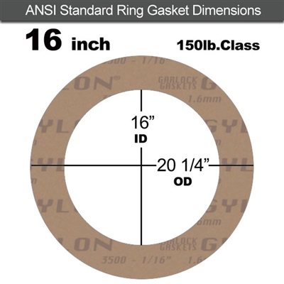 Garlock 3500 Fawn GylonÂ® Ring Gasket - 150 Lb. - 1/8" Thick - 16" Pipe