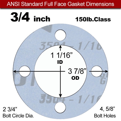 Garlock GylonÂ® 3504 Full Face Gasket - 150 Lb. - 1/16" Thick - 3/4" Pipe