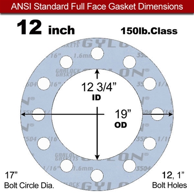 Garlock GylonÂ® 3504 Full Face Gasket - 150 Lb. - 1/16" Thick - 12" Pipe