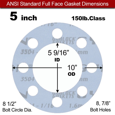 Garlock GylonÂ® 3504 Full Face Gasket - 150 Lb. - 1/16" Thick - 5" Pipe