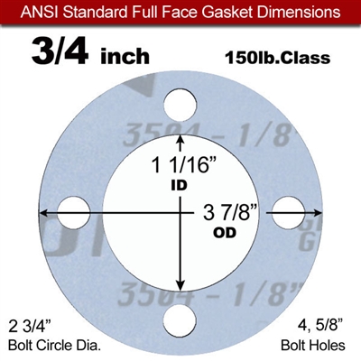 Garlock GylonÂ® 3504 Full Face Gasket - 150 Lb. - 1/8" Thick - 3/4" Pipe